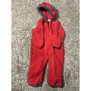 Columbia Red Fleece Bunting Suit Baby 6–12 Months Hooded Zip One Piece